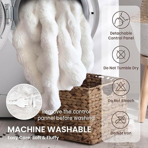 Electric Heated Blanket for Girls & Women, Soft & Luxurious, Faux Rabbit Fur Heating Throw Blankets, 6 Heat Settings, Overheat Protection, Quick Heating, Memory Function, Gift-Ready Design, 50"x60" thumbnail 6