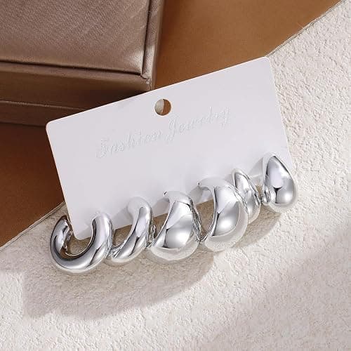 IFKM 24 Pairs Gold Hoop Earrings Set for Women Hypoallergenic Chunky Chain Twisted Open Hoops Dangle Earring Packs for Birthday Party Christmas Fashion Jewelry Gift thumbnail 6
