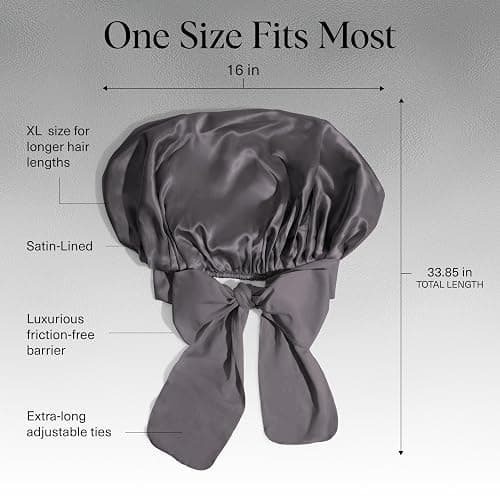 Kitsch XL Satin Bonnet for Sleeping - Softer Than Silk Hair Bonnet for Women - Secure Fit, Adjustable Night Cap for Curly & Textured Hair - Prevents Breakage, Tangles & Thinning - Charcoal thumbnail 3