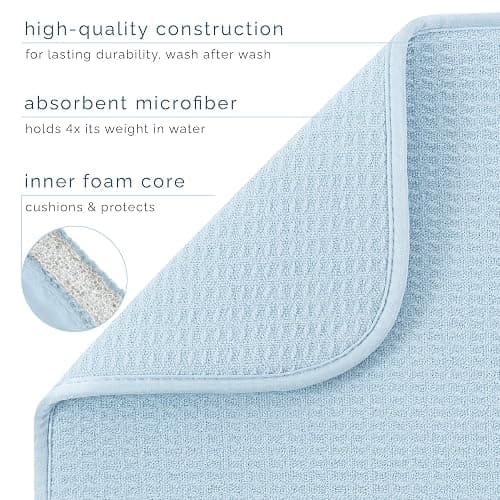 S&T INC. Dish Drying Mat XL, 18” x 24”, Absorbent Microfiber Kitchen Counter Mat, Dish Drying Pad for Dishes, Utensils, Pots and Pans, Extra Large, Sky Blue thumbnail 4
