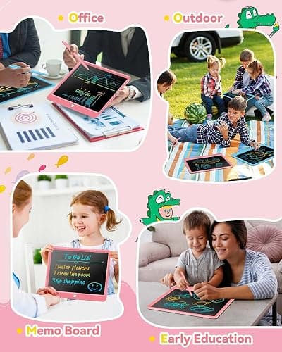 KOKODI 12 Inch LCD Writing Tablet with Anti-Lost Stylus, Erasable Doodle Board Colorful Toddler Drawing Pad, Car Travel School Games Toys for 3 4 5 6 7 8 Kids, Birthday Gift for Girls Boys Adults Pink thumbnail 7