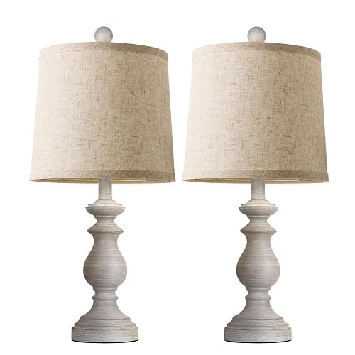 PARTPHONER Traditional Table Lamp Set of 2, Rustic Farmhouse Table Lamps for Living Room Bedroom, 22" Bedside Desk Lamps Vintage Nightstand Lamps with Linen Shades, Antique Grey thumbnail 2