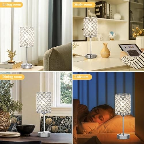 Hong-in Crystal Table Lamp, Crystal Lamp Touch Control with USB-C USB-A Charging Ports & AC Outlets, 3 Way Dimmable Bedside Lamp-Nightstand Lamp Modern Light for Bedroom, Living Room, Bulb Included thumbnail 8