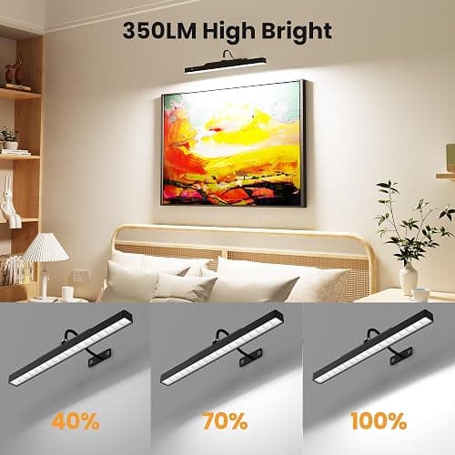 Dimmable Cordless Picture Light with Controller and Timer, Rechargeable 5000mAh Battery Wall Sconce for Wall Pictures, 16in Wall Light for Gallery Artwork, Paintings, Phote, Portraits - Black thumbnail 4