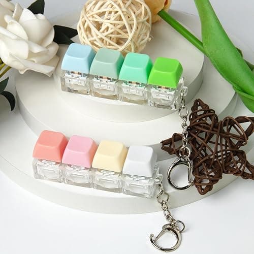 2 PCS Keyboard Fidget Toy, Keyboard Fidget Keychain 4-in-1 Keyboard Decompression Button Finger Clicker Toys, Button Stress Relief Fidget Gifts to Relief Stress (Pink Yellow White Green) thumbnail 2