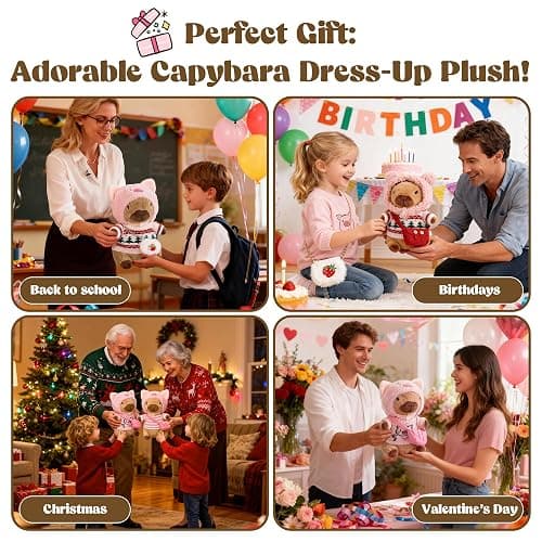 redaica Capybara Plush with 9PCS Clothes & Accessories, Dress Up Stuffed Animals Toy, Easter Basket Stuffers, Cute Capibara Peluches for Girls Boys Kids, Soft Kapibara Plushies Easter Gifts for Kids thumbnail 6