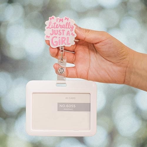 I’m Literally Just a Girl Badge Reel Retractable – Cute Pink Bow Aesthetic Nurse Badge Holder for Healthcare Girlies thumbnail 2