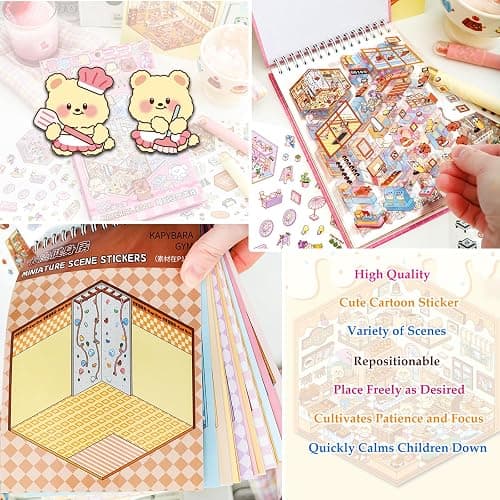 Scene Sticker Book for Kids, 20 Sets of 3D Sticker Scenes for Adults Fun Mini Cute Kawaii Stickers Therapy 3D Scenes Stickers Set Relief Stress Pass The Time, Holiday & Christmas Fun thumbnail 7