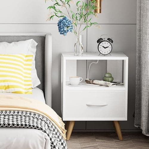 Aenuert Night Stand with Charging Station, White Kids Nightstand with Drawer, 3-Tier Nursery Bedside Table with USB Ports and Outlets, End Table for Small Space, Living Room, Bedroom thumbnail 4