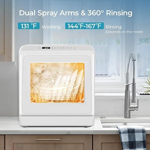 EUHOMY Countertop Dishwasher Portable with 6 Programs, 5L Built-in Water Tank for Apartments, 167℉ High-Temp, No Hookup Needed, Mini Dishwasher with Baby Care, Air Dry/Quick/ECO/Fruit/Normal, White thumbnail 6