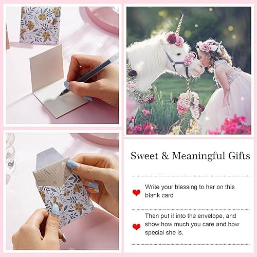 Hidepoo Unicorn Necklace Gifts for Girls - 14K Gold/Rose Gold/White Gold Plated Colorful CZ Heart Unicorn Necklace Little Girls Jewelry Initial Unicorn Necklace Birthday Gifts Unicorn Gifts for Girls - A. - Gold thumbnail 7