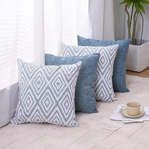 HPUK Throw Pillow Covers 18x18 Set of 4, Linen Look Textured Cushion Covers with Hidden Zipper, Decorative Pillow Covers for Couch Sofa Bed Living Room, Blue, Covers Only thumbnail 5