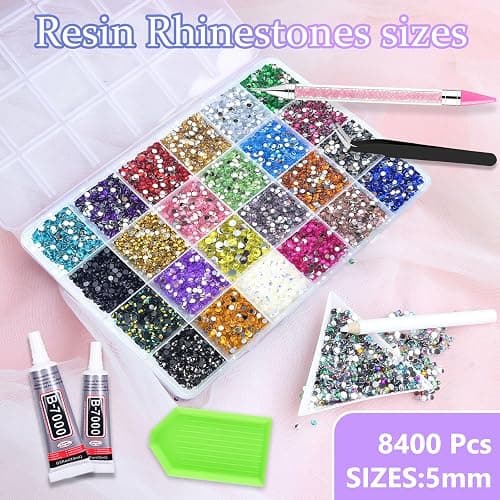 8400 PCS Bedazzling Kit, 24 Colors 5mm SS20 Flat Back Rhinestones for Bedazzling, Rhinestone Kit with 5Pcs Jewelry Paste Solution, Pick Up Pen & Tweezers for DIY Crafts, Shoes and Clothes thumbnail 2