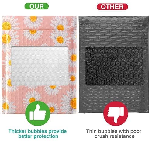 Metronic Bubble Mailers 6x10 Inch 100 Pack Pink Bubble Mailer Usable Size 6x9 Self-Seal Adhesion Padded Envelopes Pretty Padded Mailers for Jewelry, Makeup, Cards, Fancy Daisies thumbnail 5