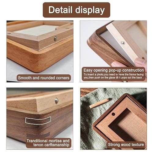 RRQKMBO 4x6 Natural Dark Walnut Solid Wood Picture Frames, Hand Make Crafted Original Wood Frame with Mat to 3x5,Rounded Edge Wooden Photo Frame, For TableTop and Wall Decoration thumbnail 3