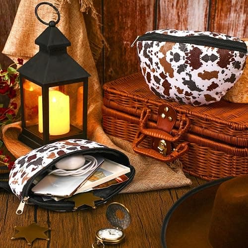 Huhumy 2 Pcs Insulated Saddle Pouch Print Endurance Waterproof Saddle Bag for Holding Cellphone Key Horse Riding Gear(Cow Print) thumbnail 4