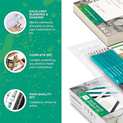 Drawing Set - Sketching and Charcoal Pencils - 100 Page Drawing Pad, Kneaded Eraser. Art Kit and Supplies for Kids, Teens and Adults, Sketch Set thumbnail 3