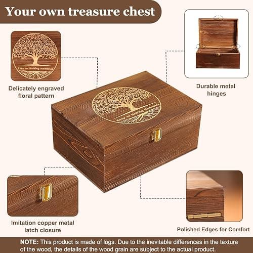 GLOMAXLY Large Tree of Life Wooden Keepsake Box - Elegant Vintage Jewelry Storage Box Durable Wooden Box for Storing Photos, Gifts, Jewelry, Decorative Memory Boxes with Anti-Slip Pads thumbnail 6
