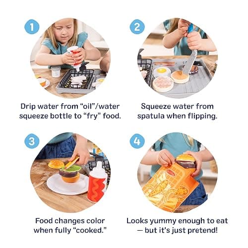 Melissa & Doug Flip & Fry Grill Play Set with Water Wow!® Kids Kitchen Playset with Color Changing Play Food, Preschool Toys for Girls & Boys Ages 3+ thumbnail 4