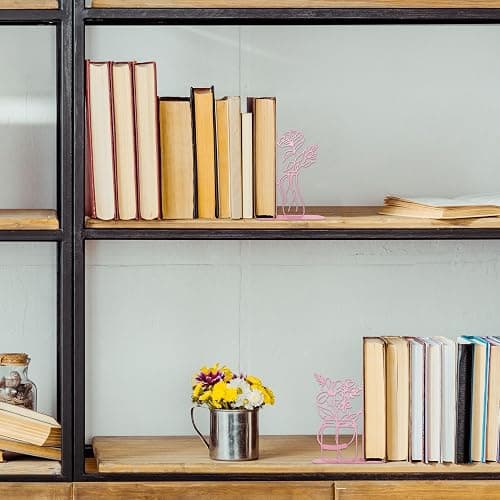 Metal Flower Vase Bookends, Cute Book Ends for Office Home Decor Decorative BookEnds for Shelves, Ideal Gift for Book Lovers(Pink) thumbnail 4