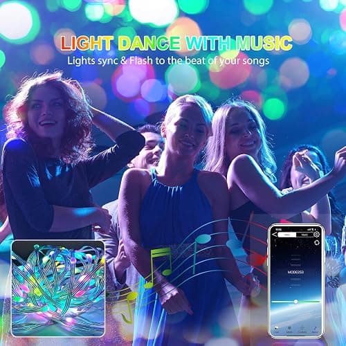 QINER LED Curtain Lights Indoor, 9.8 FT x 9.8 FT 300 LED with USB APP Control, Multiple Modes Selection, Smart Curtain Light for Bedroom,Halloween,Christmas, Wedding,Valentine's Day, Party thumbnail 2