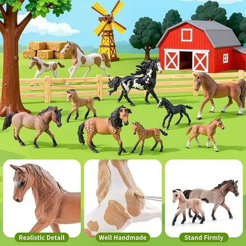 THINKBAY 10PCS Solid 6" Horses Family Figurines, Realistic Farm Animal Toys | Horses Family Toy Sets, 10 Solid Realistic Farm Animals, Great Birthday Gift for Learning, Cake Toppers for Kids Boys & Girls thumbnail 3