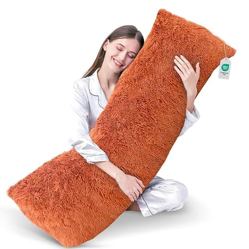 Cheer Collection Long Body Pillow β 20"x54" Shaggy Pillow for Couch and Bed, Plush Side Sleeper Pillow, Fall Decorative Throw Pillows - Rust Orange - Image 1