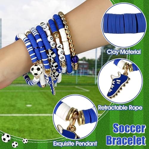 AKAIXI Soccer Beaded Bracelets, Game Day Clay Friendship Bracelets Soccer Sport Fan Stretch Bracelet for Sports Game Team Coach Mom Women Men Jewelry Accessories Gift for Christmas thumbnail 3