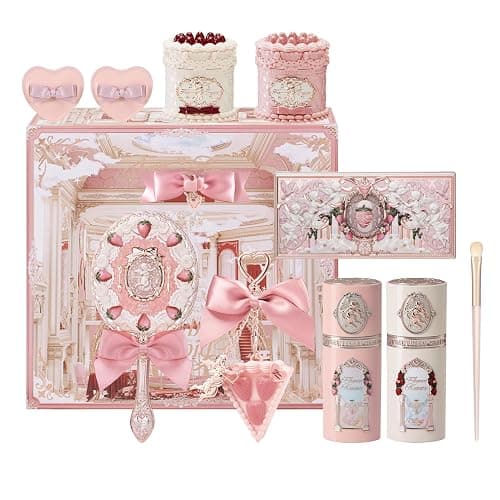 Flower Knows Strawberry Cupid 12-Piece Makeup Gift Box Set,Lip Cream×2+Liquid Blush×2+Makeup Palette×1+Hand Mirror×1+Solid Perfume×1+Hair Clip×1+Cushion Powder Puff×2+Eyeshadow Brush×1+Gift Box×1 - Image 1