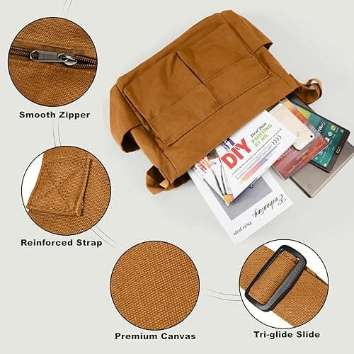 Canvas Messenger Bag Large Hobo Crossbody Bags with Multiple Pockets,School Vintage Shoulder Laptop Bag for Women and Men thumbnail 3