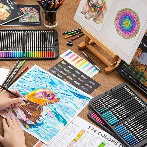 Shuttle Art 174 Colored Pencils for Adults, Soft Core Coloring Pencils Set with 1 Coloring Book, 1 Sketch Pad, 4 Sharpener, 2 Pencil Extender, Perfect for Artists Kids Adults, Drawing thumbnail 8