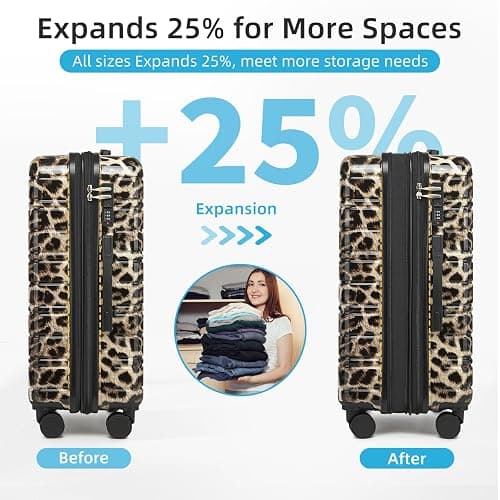 LARVENDER Luggage Sets 5 Piece Hardside Expandable Suitcase with Wheels Lock,PC+ABS Hardside Lightweight Rolling Suitcase for Women and Men,Cheetah thumbnail 3
