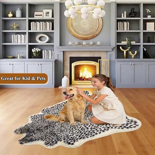 Leopard Print Rug, Cute Faux Cheetah Rugs Cowhide Skin Fur Rug Animal Printed Area Rug Cheetah Carpet for Bedroom,Livingroom, Home Office, 3.3x3.1ft thumbnail 3