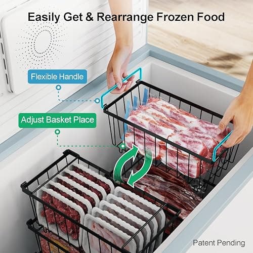 iSPECLE Freezer Storage Bins - 6 Pack Small Stackable Deep Freezer Organizer Bins for Most 7 Cu.FT Chest Freezer Sort Frozen Food, Freezer Basket with Handles Easy to Get Food from Bottom, Black thumbnail 4
