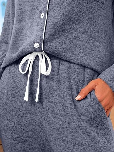 LILLUSORY Womens Pajamas Sets Long Sleeve Lounge Warm Sleepwear 2 pieces Fall Clothes With Pockets thumbnail 5