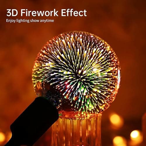 Want: Porseme 3D Fireworks Decorative Light Bulb, E26 Base, 7W, AC100-240V, Glass Bulbs with Soft Warm Light, Shiny Decor for Home, Bedroom, Party (Included 1 G125 Bulb) thumbnail 6