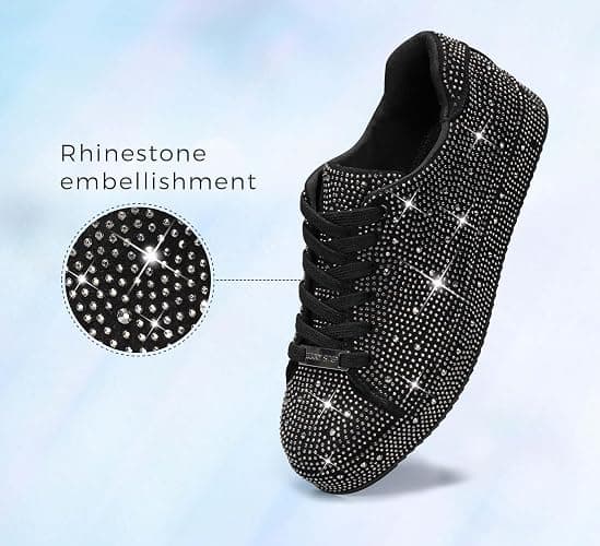 LUCKY STEP Platform Rhinestone Fashion Glitter Sneakers | Sparkly Bling Bedazzled Wedding Bridal Shiny Shoes for Women thumbnail 3