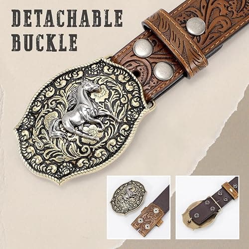 SANSTHS Cowboy Belts for Men Women Western Buckle Belt Cowboy Cowgirl Embossed Leather Belt for Jeans Christmas Gifts Belt thumbnail 4