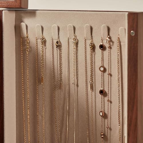 Homruilink Black Walnut Wooden Jewelry Box, Wood Jewelry Organizer with 2 Side Doors Mirror Lockable Classical for Watch Necklace Ring Earring Storage Christmas Gifts-4 Layer with Curved Ring Grooves thumbnail 7