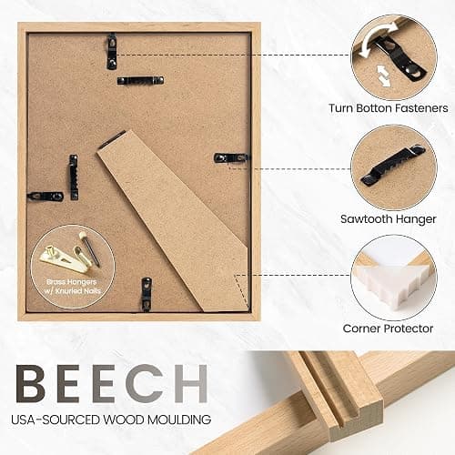 5x7 Picture Frame, USA-Sourced Natural Beech Wood Photo Collage Frame with HD Tempered Glass, Modern Simple 5 x 7 Wooden Frame Matted to 4x6, Gallery Wall Frames for Art, Wall or Tabletop Display thumbnail 7