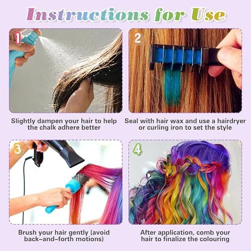 10 Colors Hair Chalk Combs, Festive Fun Hair Combs for Girls,Temporary Hair Colour Dye | Easy Wash Out, No Residue | Skin-Safe for Kids, Teens, Adults | Christmas, Party, Cosplay DIY (1 Set) thumbnail 6