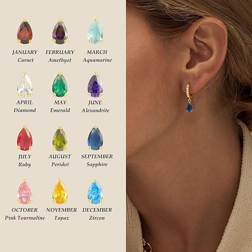TOBENY Dangle Earrings for Women Trendy 14K Gold Plated Hypoallergenic Drop Hoop Earrings Dainty Diamond Green Emerald Birthstone Huggie Earrings for Birthday Gifts thumbnail 3