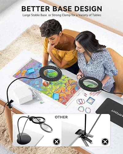 ARTDOT 10X Magnifying Glass with Light and Stand, 144 LEDs Desk Lamp with 5 Color Temperatures and 9 Levels Adjustable Brightness for Diamond Painting Accessories Crafts Reading Hobbies Close Work thumbnail 3