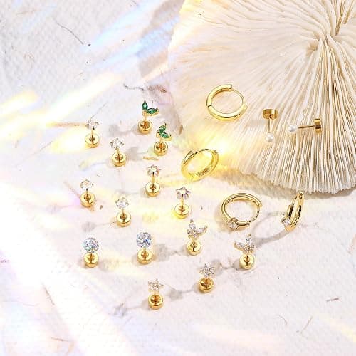 LOYALLOOK Gold Flat Back Earrings for Women Hypoallergenic Surgical Stainless Steel Earrings for Sensitive Ears Cartilage Earring Sets for Multiple Piercing Trendy Flatback Earrings Studs Small Hoop thumbnail 6