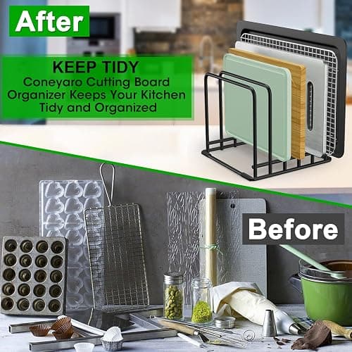 5-Tier Cutting Board Organizer Rack, Kitchen Storage & Organization Accessories for Cutting Boards, Baking Sheets, Trays, Space-Saving Kitchen Cabinet & Pantry Organizer, Rust-Resistant Metal - Black 1 pack thumbnail 5
