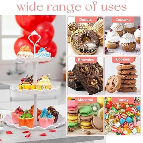 7 Pcs White Dessert Table Stand Set - 1Pcs Metal Cake Stand 2Pcs 3-Tier Plastic Cupcake Stands Cookie Tray Rack Serving Tray Cake Display Tower and 4 Dessert Trays for Wedding Party Baby Shower thumbnail 4