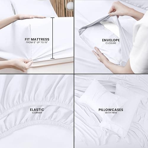 Utopia Bedding Full Sheet Set 4 Piece Bed Sheets for Full Size Bed, Hotel Luxury, Extra Soft, Cooling Bed Sheets - Wrinkle, and Fade Resistant (White) thumbnail 5