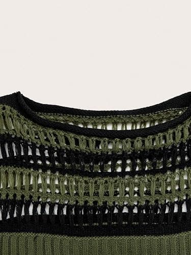 SHENHE Women's Crochet Shrugs Striped Long Bell Sleeve Baggy Knit Sweater Crop Top Fairy Party thumbnail 3
