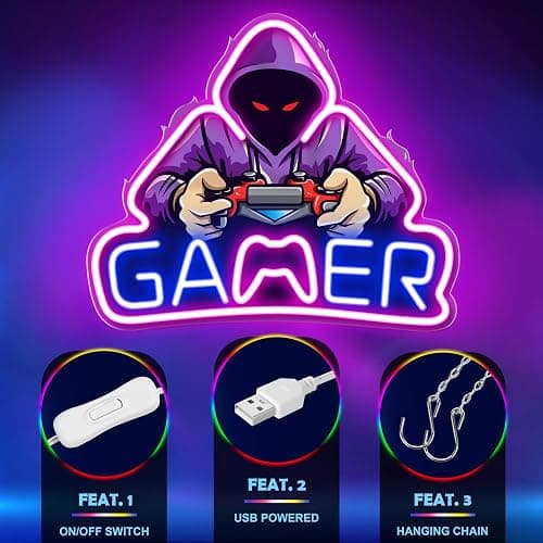 Kavaas Gamer Neon Sign, UV Printed Gaming Neon Sign for Gamer Room Decor - LED Video Game Neon Lights for Bedroom Boys, Gaming Wall decor - Best Gamer Gifts for Teenage Boys, Christmas thumbnail 4