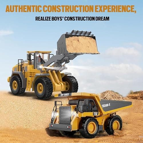 ADTHLIER Remote Control Excavator (11-Channel), Dump Truck, Bulldozer, Loader (9-Channel), 2.4GHz Remote Control Construction Vehicles, Metal Construction, with Cool Lights and Sound Effects, 4-Pack thumbnail 9